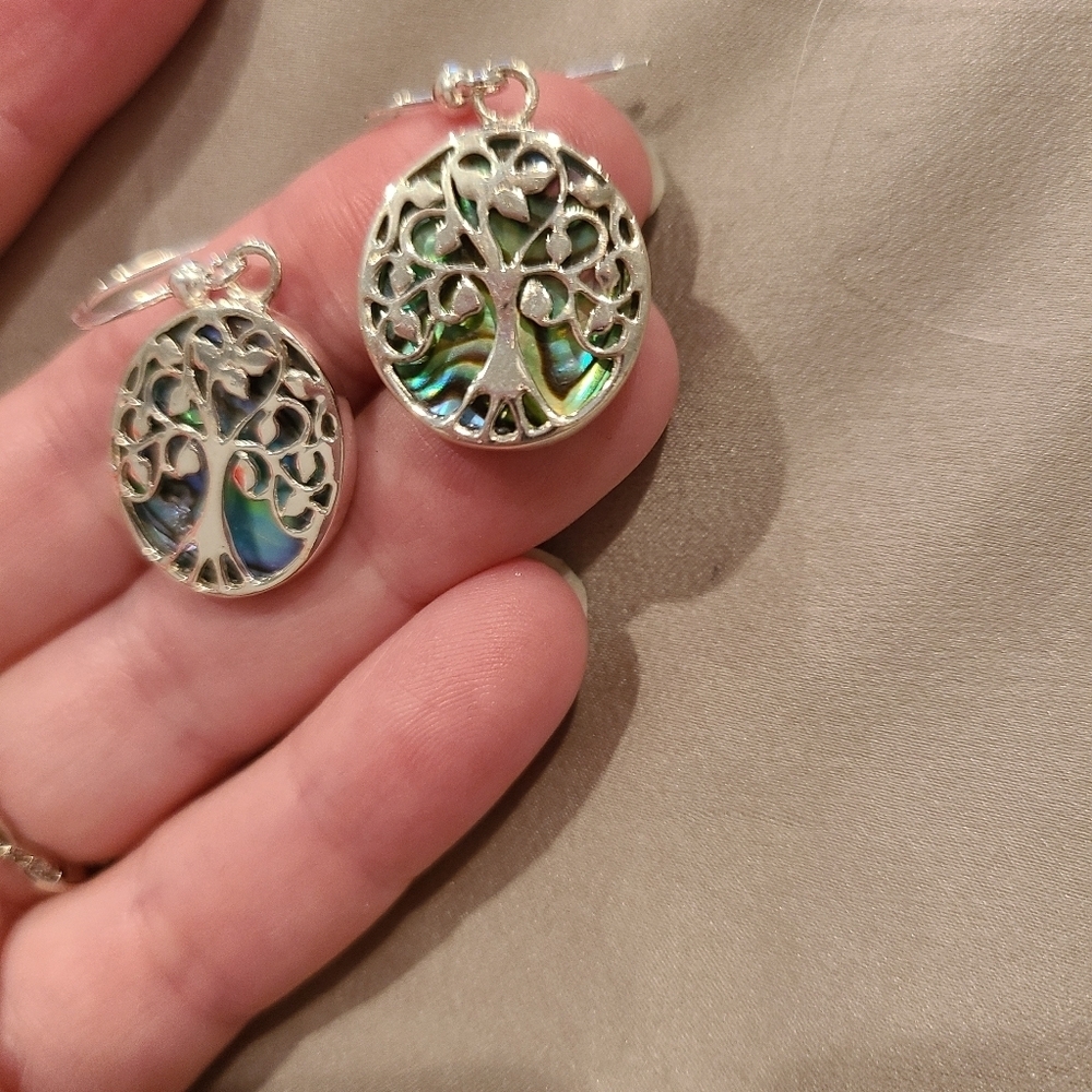 Tree of life abalone shell 925 sterling silver drop earrings